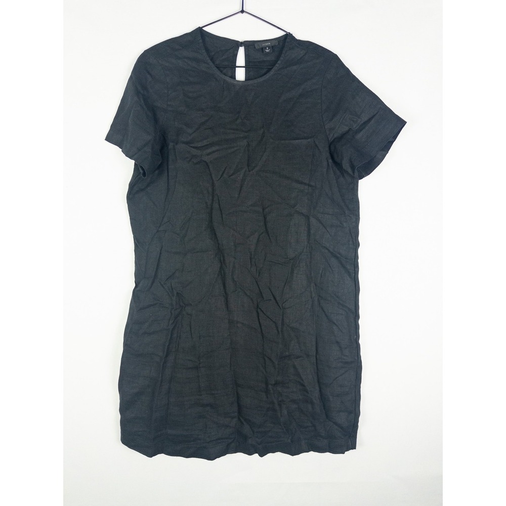 J.Crew Linen T-Shirt Shift Dress Womens S Black Minimalist Casual‎ Keyhole